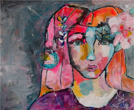 A semi-abstract art piece of a woman's face